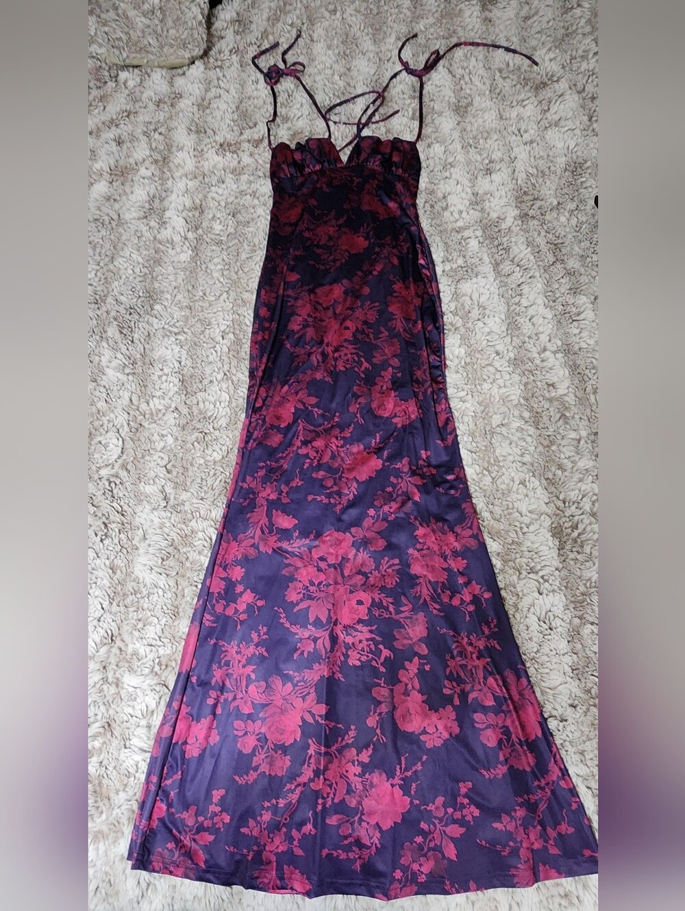 Women's Floral Maxi Dress in Deep Purple and Fuchsia